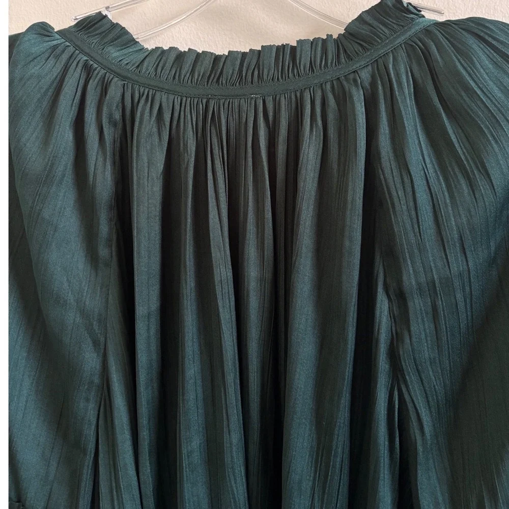 Roan + Ryan Dark Green Plissé Peasant Blouse Romantic Boho Fairy Core Top M - Picture 6 of 6